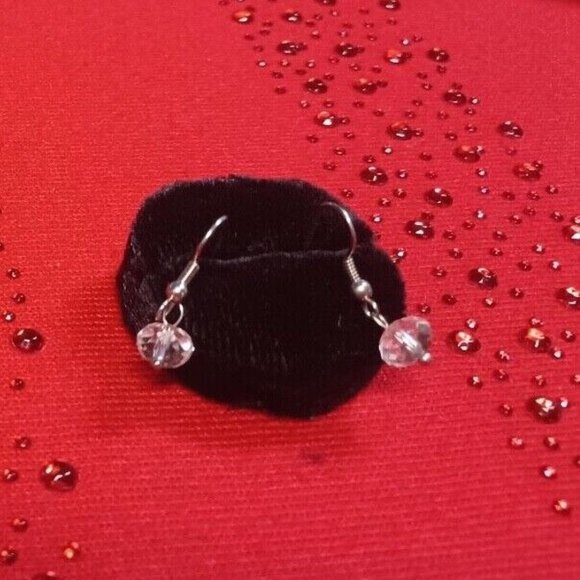 Clear Beaded Dangle Pierced Earrings Hang About 1/2" New - Picture 2 of 5